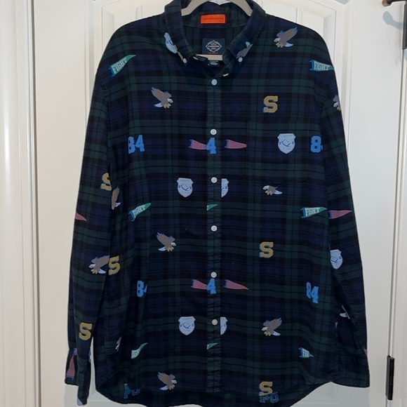 Preppy collegiate varsity game day long sleeve plaid button down shirt unisex XL - Picture 1 of 13